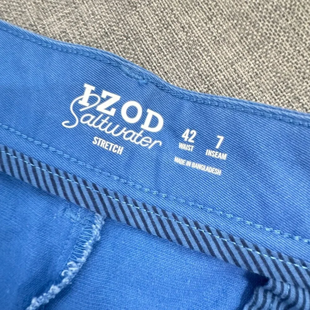 NEW! Mens‎ IZOD Saltwater Shorts Blue 42 Waist 7 inseam Stretch MSRP: $62.50